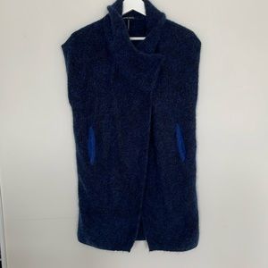 Sarah Pacini Navy Alpaca Cowl Neck Vest